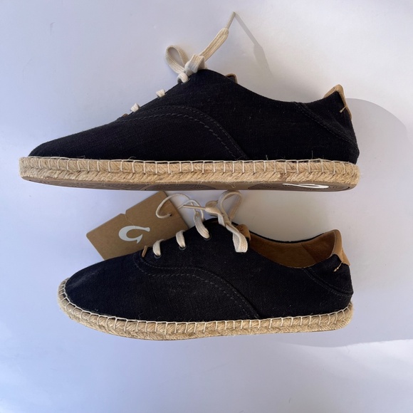 Olukai Kaula Pa’a Li Espadrille NWT Black Canvas Lace-Up Flats Sneakers Size 9.5 - Picture 3 of 10